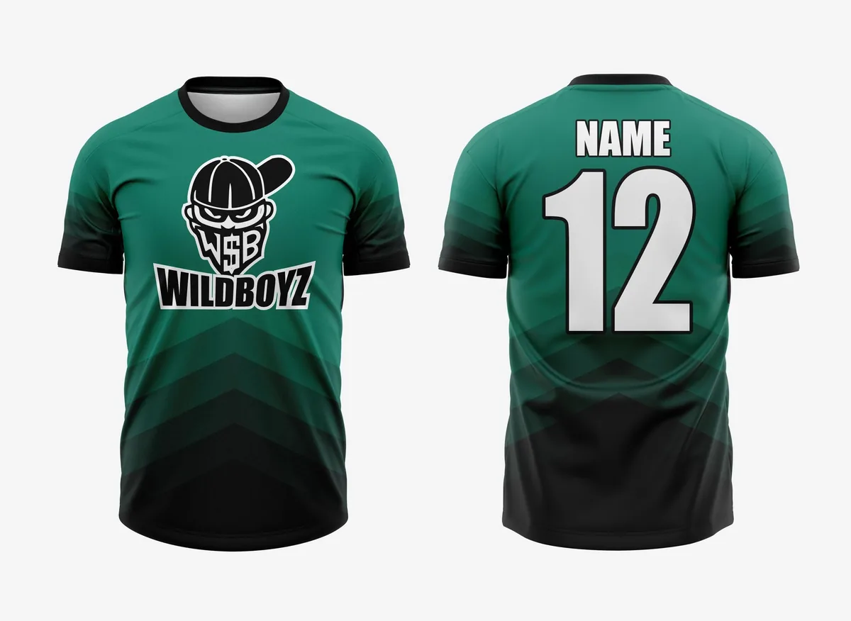 Sublimated jersey in green and black, front and back